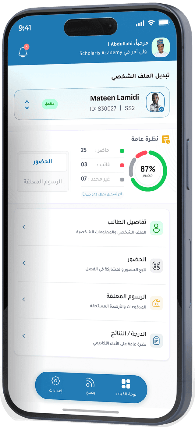 Grades screen